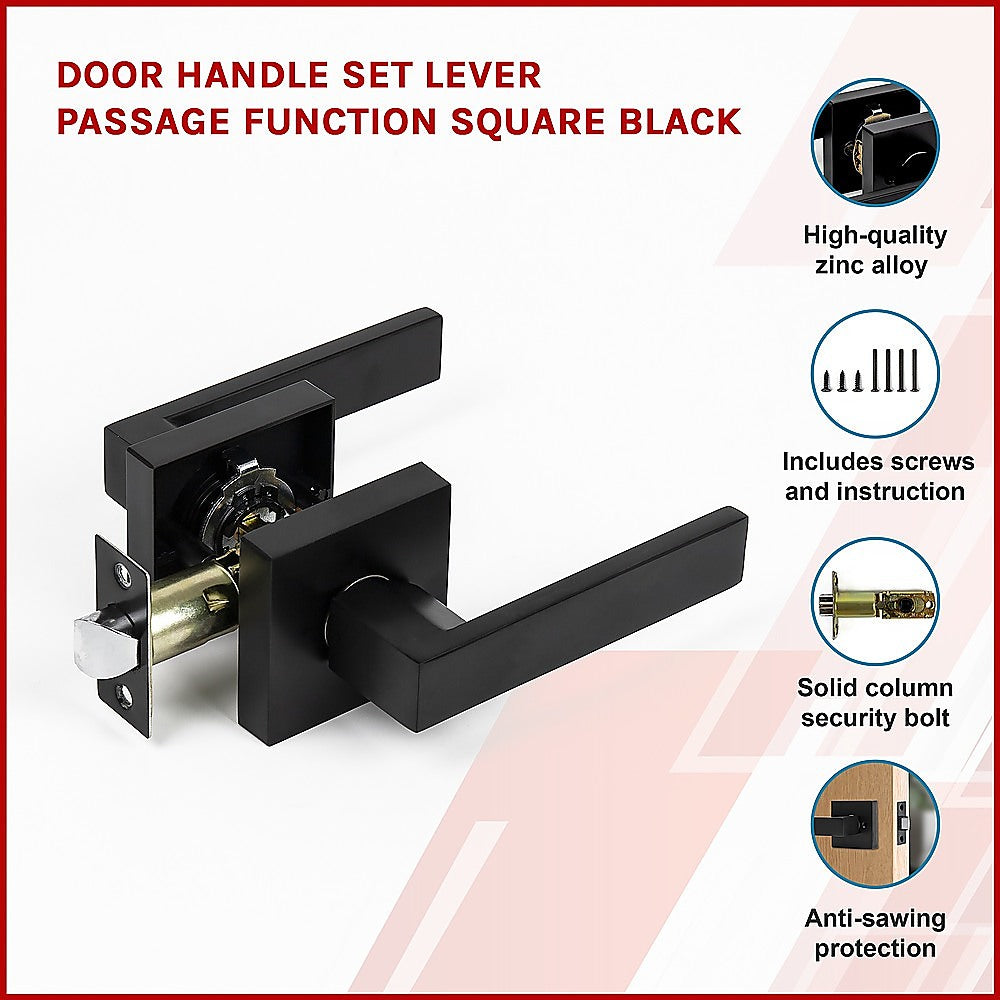 Heavy-Duty Black Zinc Alloy Door Handle Set - Passage