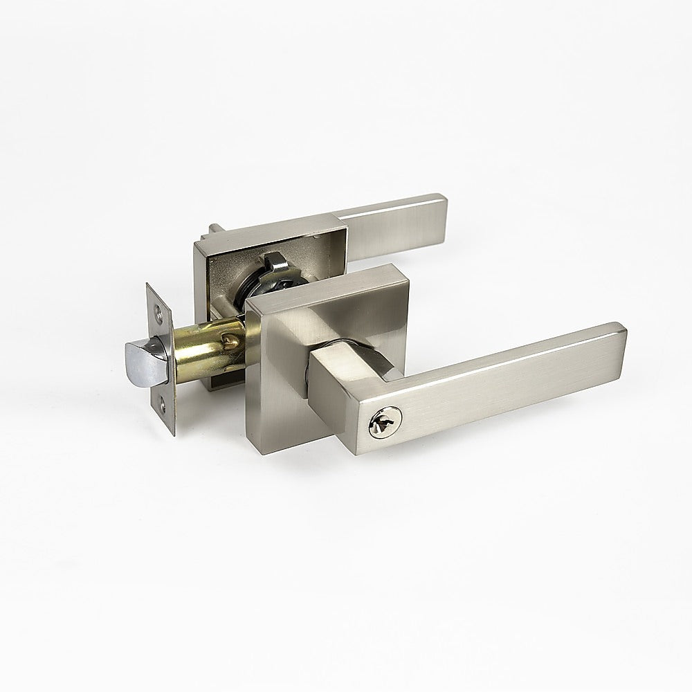 Heavy-Duty Square Satin Nickel Door Handle Set with Lock