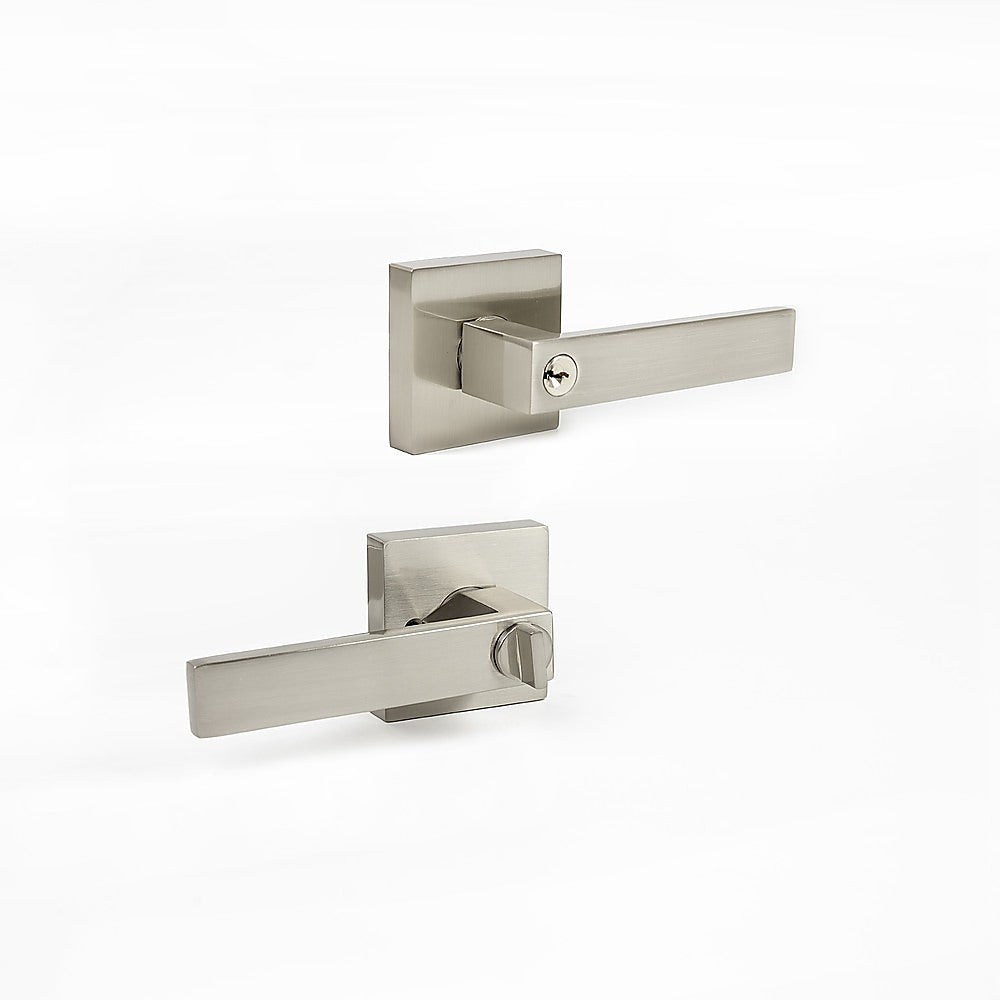 Heavy-Duty Square Satin Nickel Door Handle Set with Lock