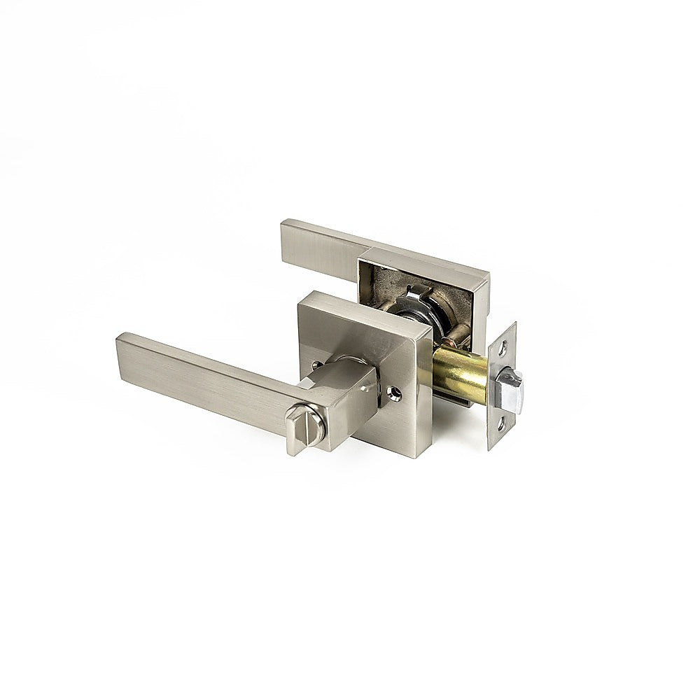 Heavy-Duty Square Satin Nickel Door Handle Set with Lock