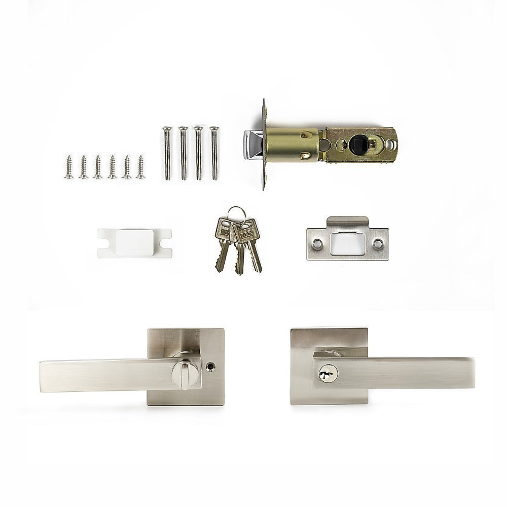 Heavy-Duty Square Satin Nickel Door Handle Set with Lock