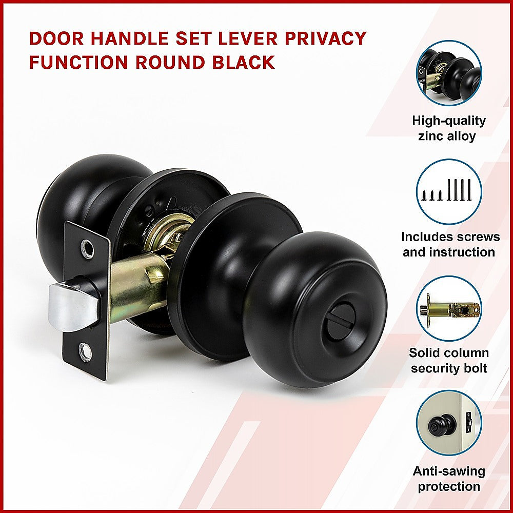 Door Handle Set Privacy Function Round Black