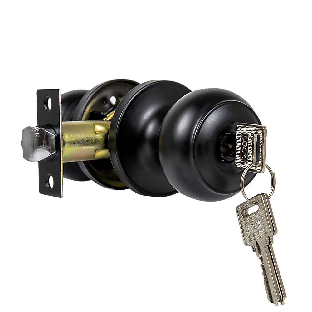 Door Handle Set Key Lock Function Round Black