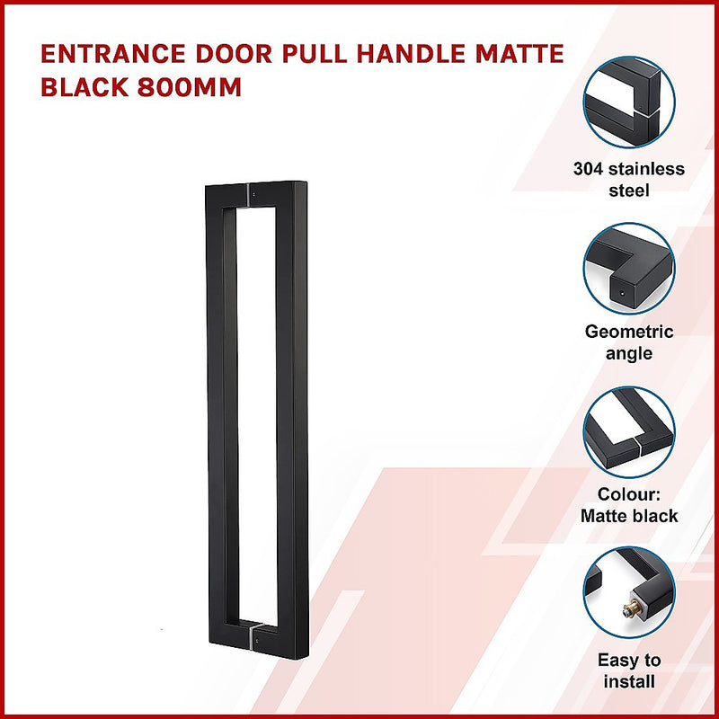 Entrance Door Pull Handle Matte Black 800mm