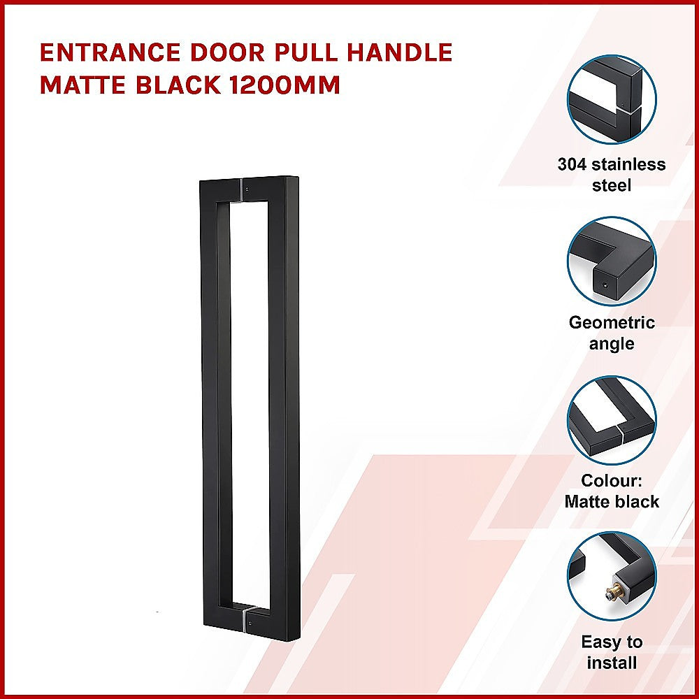 Matte Black 1200mm Door Pull Handle, Stainless Steel