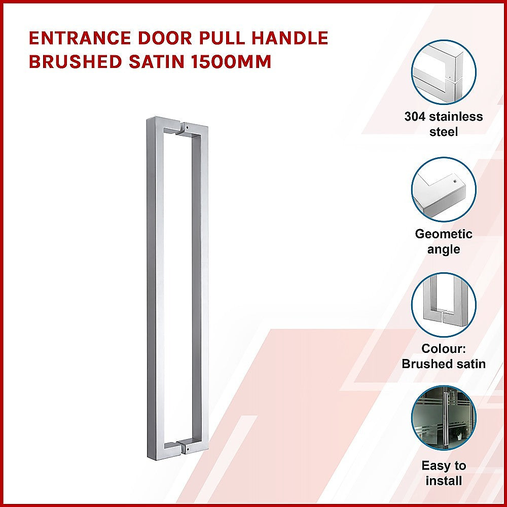 Brushed Satin 1500mm Stainless Steel Door Handle, 304 Grade