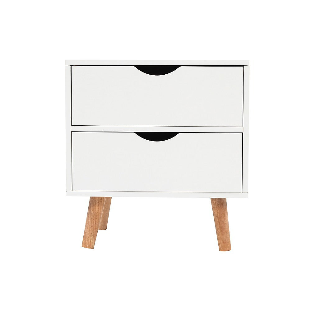 White MDF Bedside Tables with 2 Drawers Storage