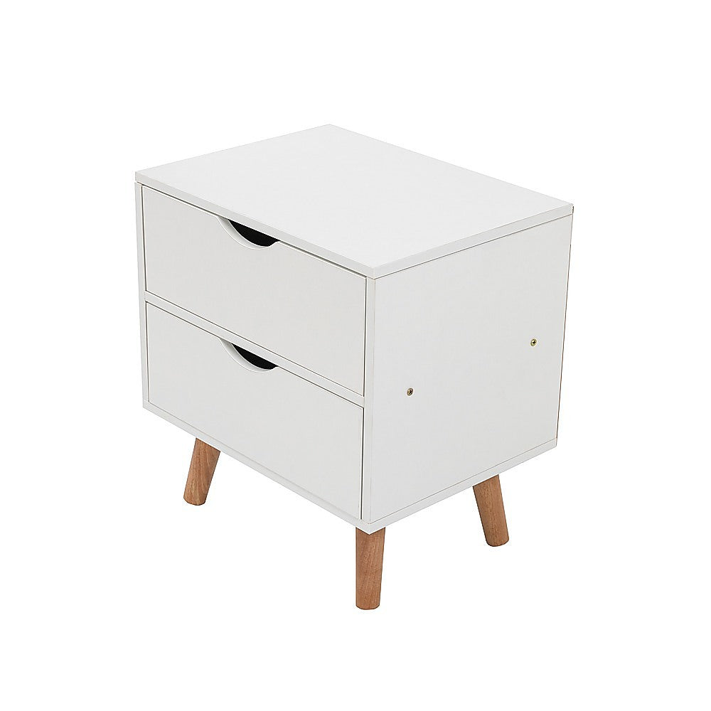 White MDF Bedside Tables with 2 Drawers Storage