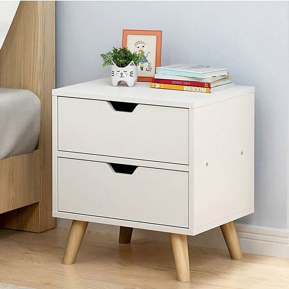 White MDF Bedside Tables with 2 Drawers Storage