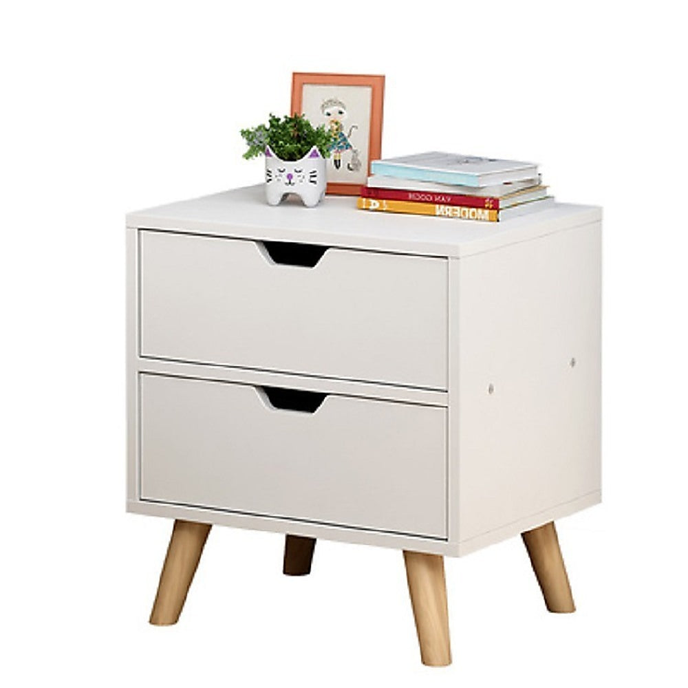 White MDF Bedside Tables with 2 Drawers Storage