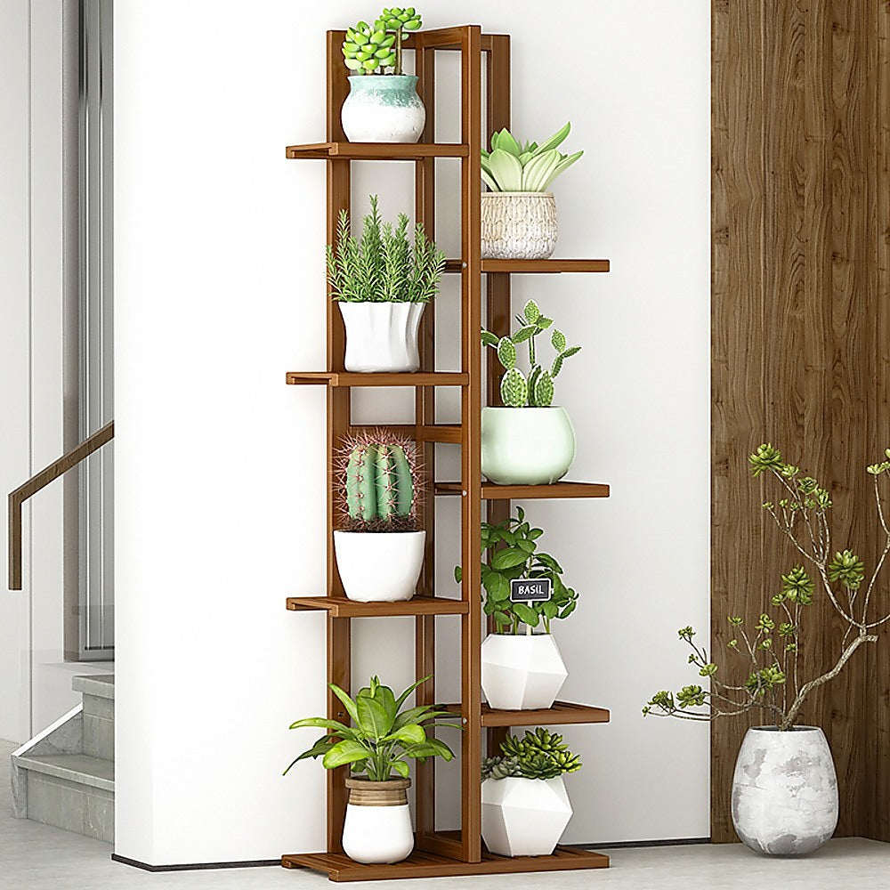 6-Tier Bamboo Plant Stand, Vertical Flower Shelf, Dark Wood