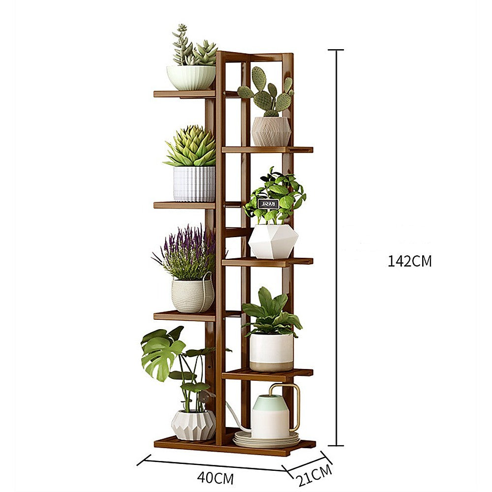 6-Tier Bamboo Plant Stand, Vertical Flower Shelf, Dark Wood