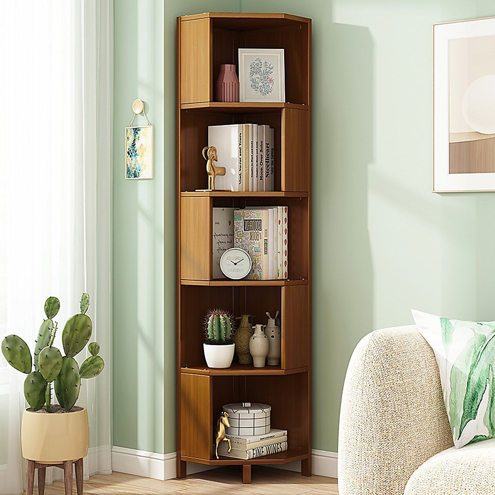 5-Shelf Corner Bookcase Industrial Bookshelf Display Storage Stand