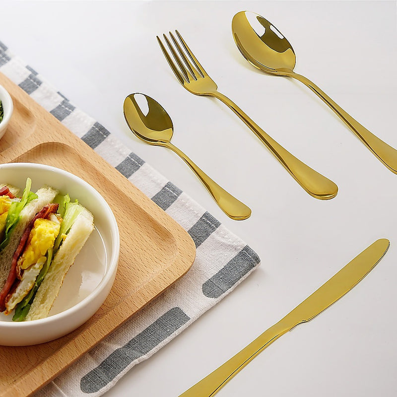 24-piece Gold Cutlery Flatware Stainless Steel Silverware Set Reflective Mirror Finish
