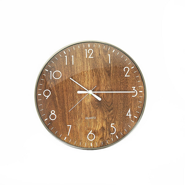 14-inch Round Wall Clock Silent Non-Ticking Quartz Battery Operated Wood Grain