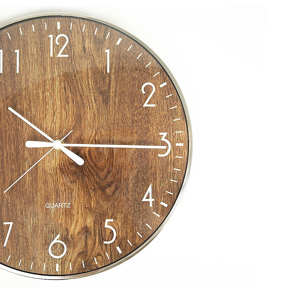 Silent 14-inch Wood Effect Round Wall Clock Quartz