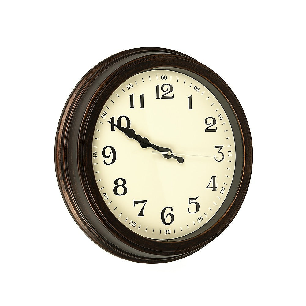 Silent Non-Ticking Quartz Wall Clock, 35cm Diameter, Wood Grain