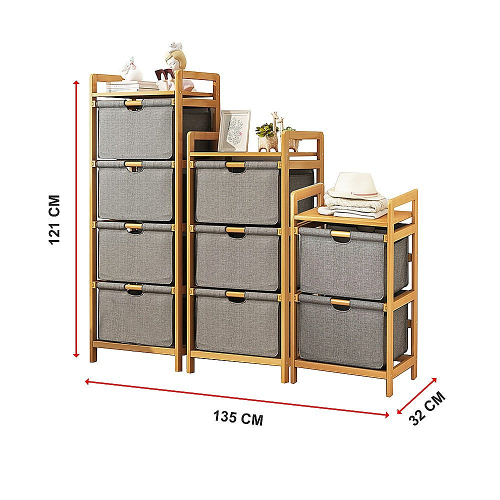 Bamboo Shelf with Storage Hamper - Wooden Bamboo Removable Bags