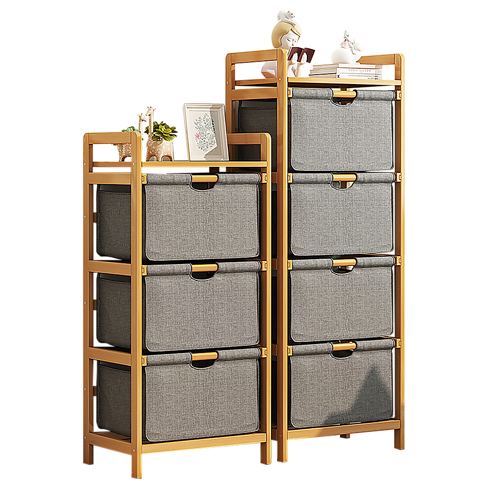 Bamboo Shelf with Storage Hamper - Wooden Bamboo Removable Bags