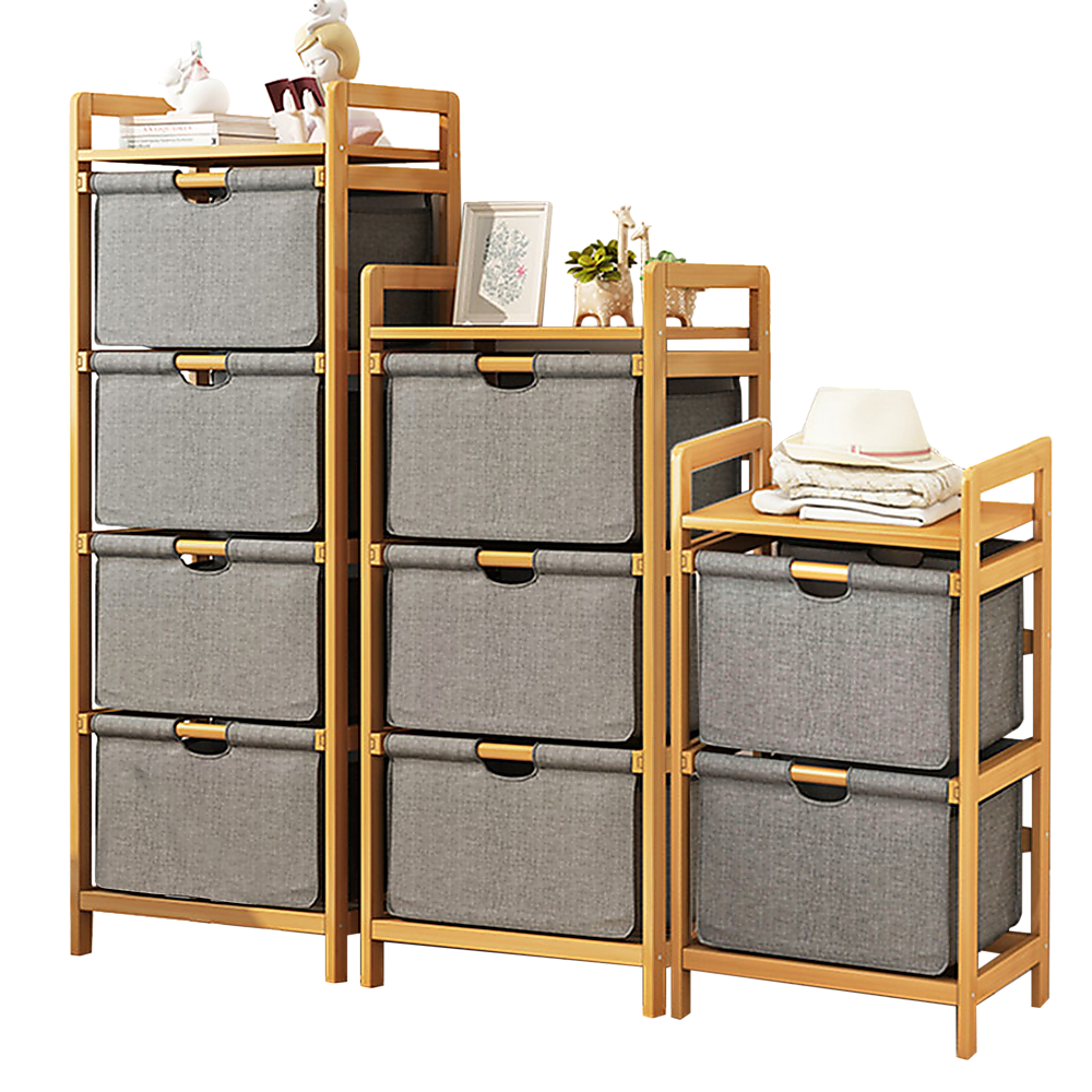 Eco-Friendly Bamboo Shelves with Storage Hampers – 3 Set