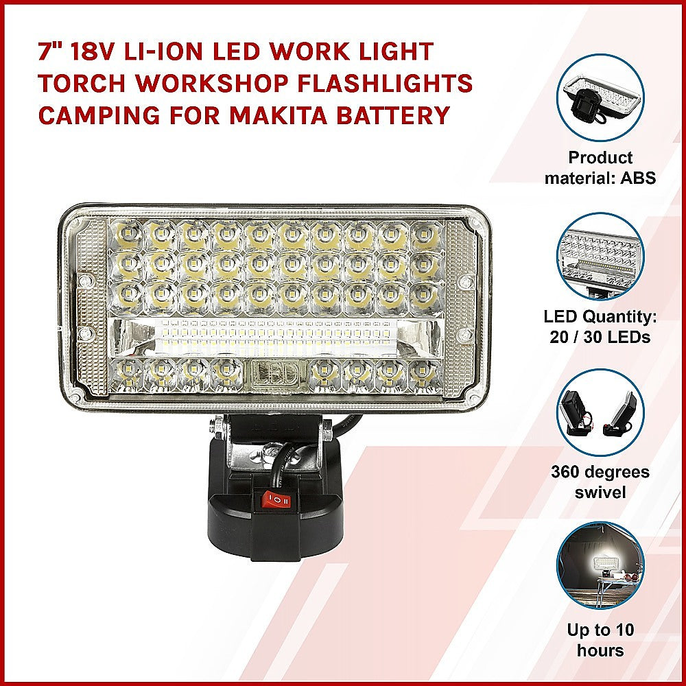 18V Swivel LED Work Light, IP67, 59 LED, 177W, for Makita