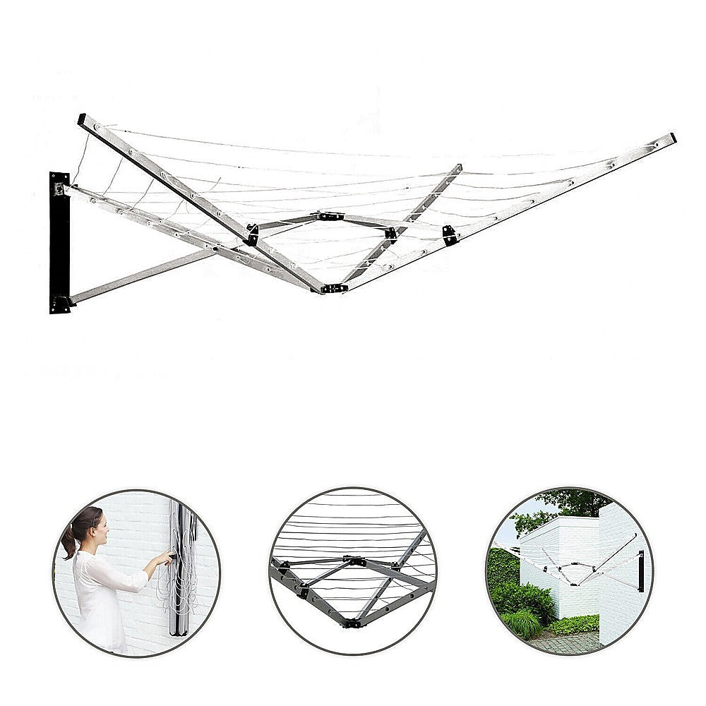 Wall Mounted 5 Arm Foldable Clothes Airer, 26m, Lightweight and Durable