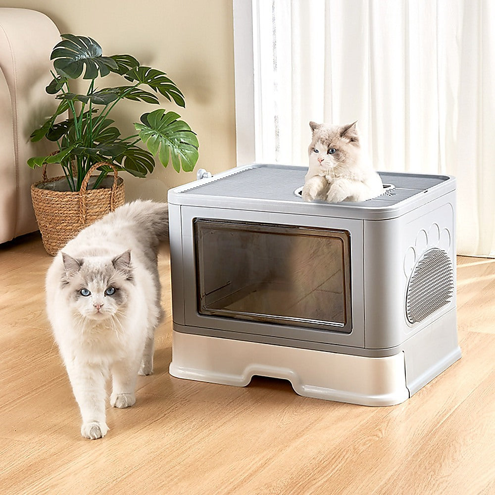 Jumbo Hooded Cat Litter Box with Grooming Drawer