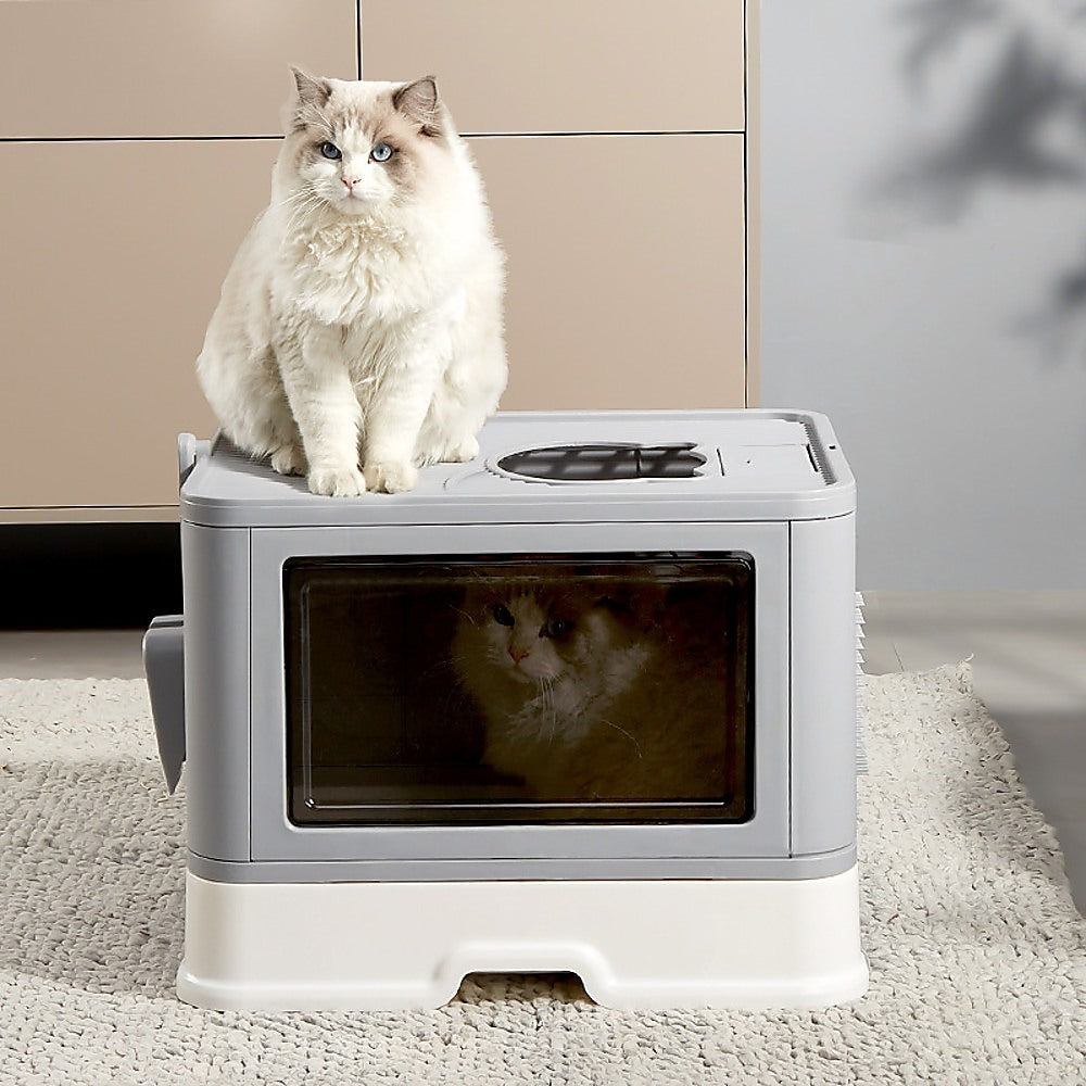 Jumbo Hooded Cat Litter Box with Grooming Drawer