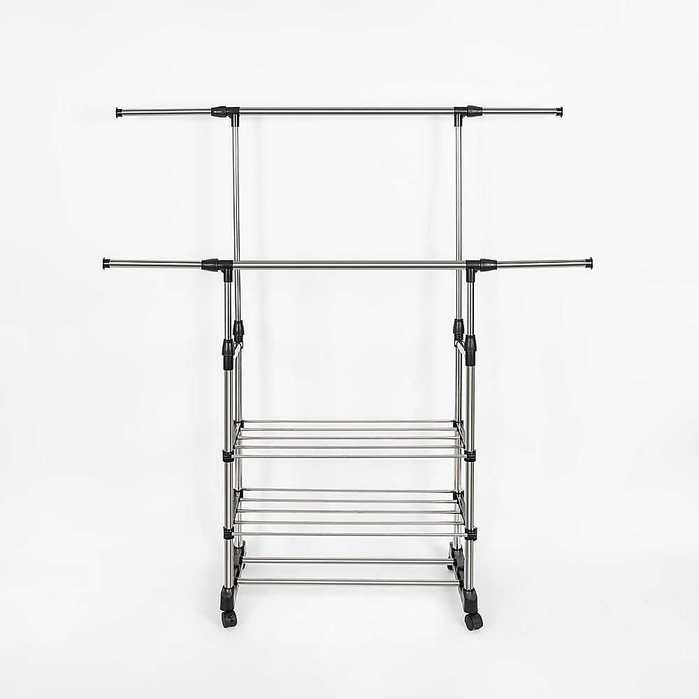 Heavy Duty Commercial Garment Rack Double Bar Rolling Collapsible Clothing Shelf