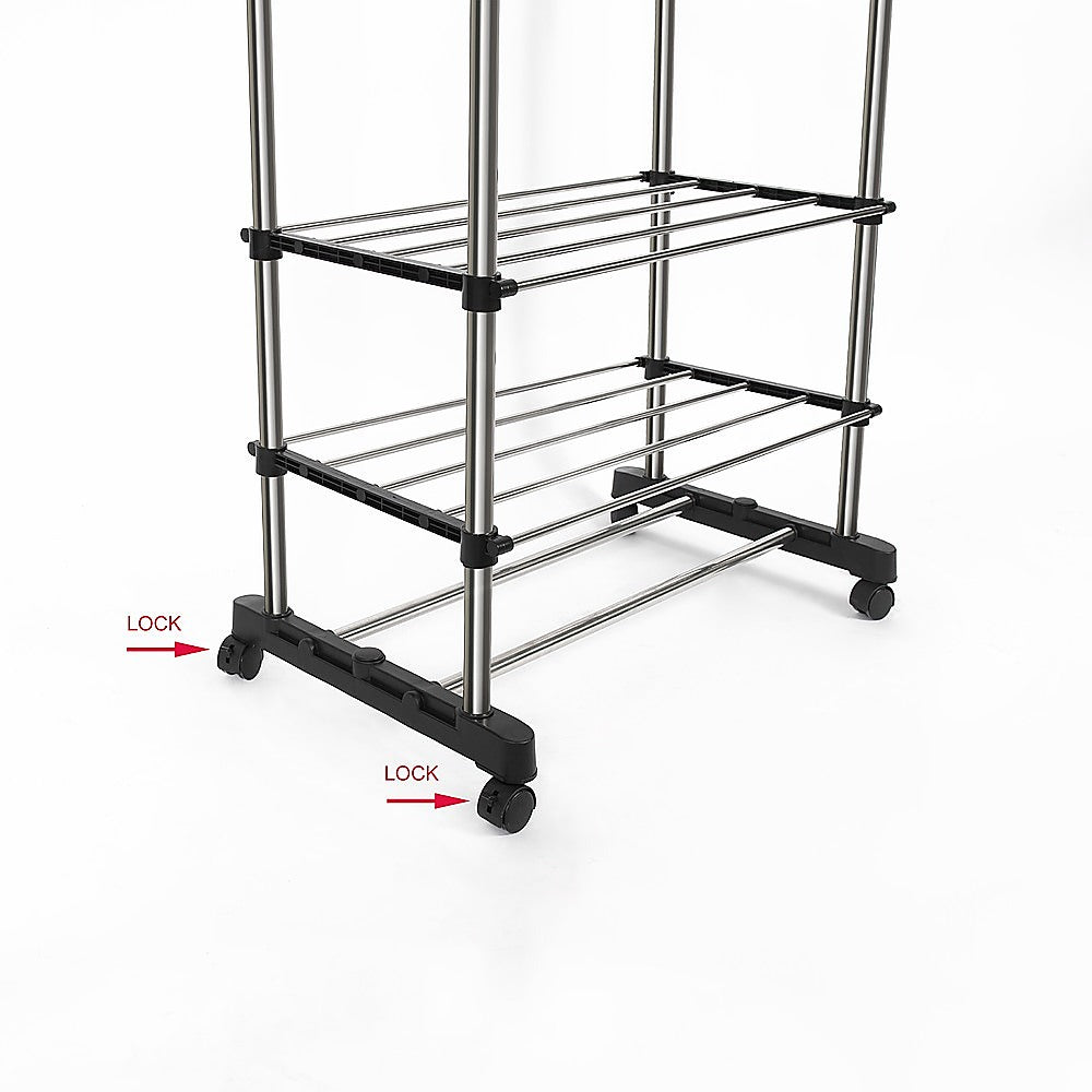 Heavy Duty Commercial Garment Rack Double Bar Rolling Collapsible Clot