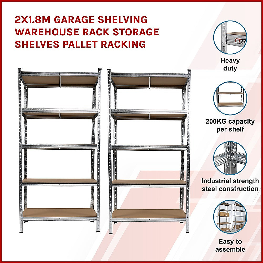 2 x 1.8M Garage Shelving Warehouse Rack Storage Shelves Pallet Racking