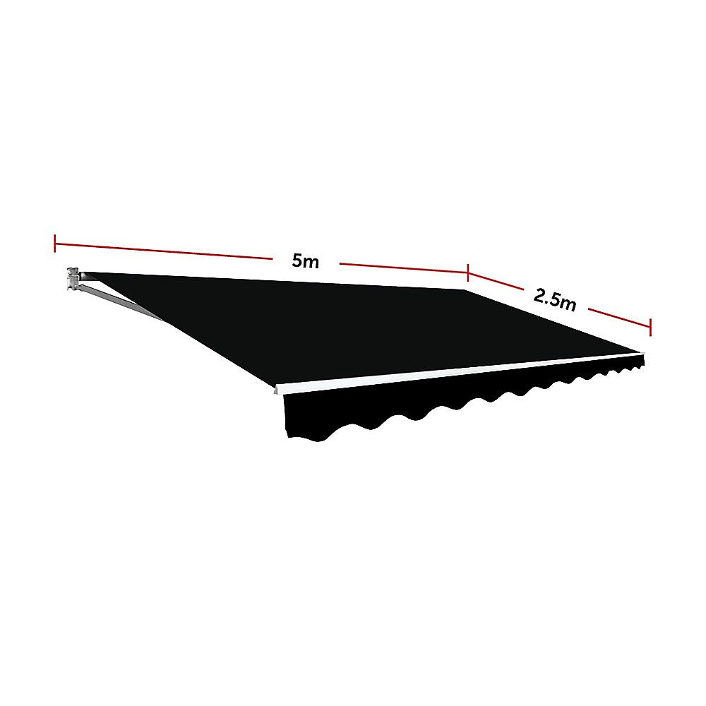 Outdoor Folding Arm Awning Retractable Sunshade Canopy Black 5.0m x 2.5m
