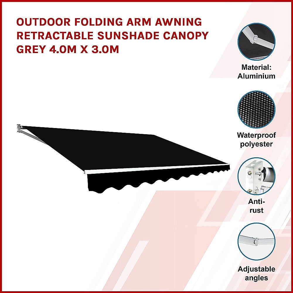 Outdoor Folding Arm Awning Retractable Sunshade Canopy Black 4.0m x 3.0m