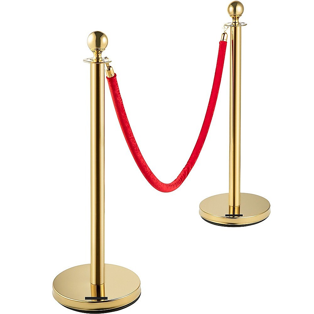 Gold Waterproof Crowd Control Bollards 4 Set + 3 Velvet Ropes