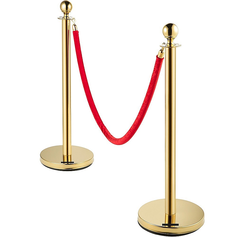 Gold Waterproof Crowd Control Bollards 4 Set + 3 Velvet Ropes