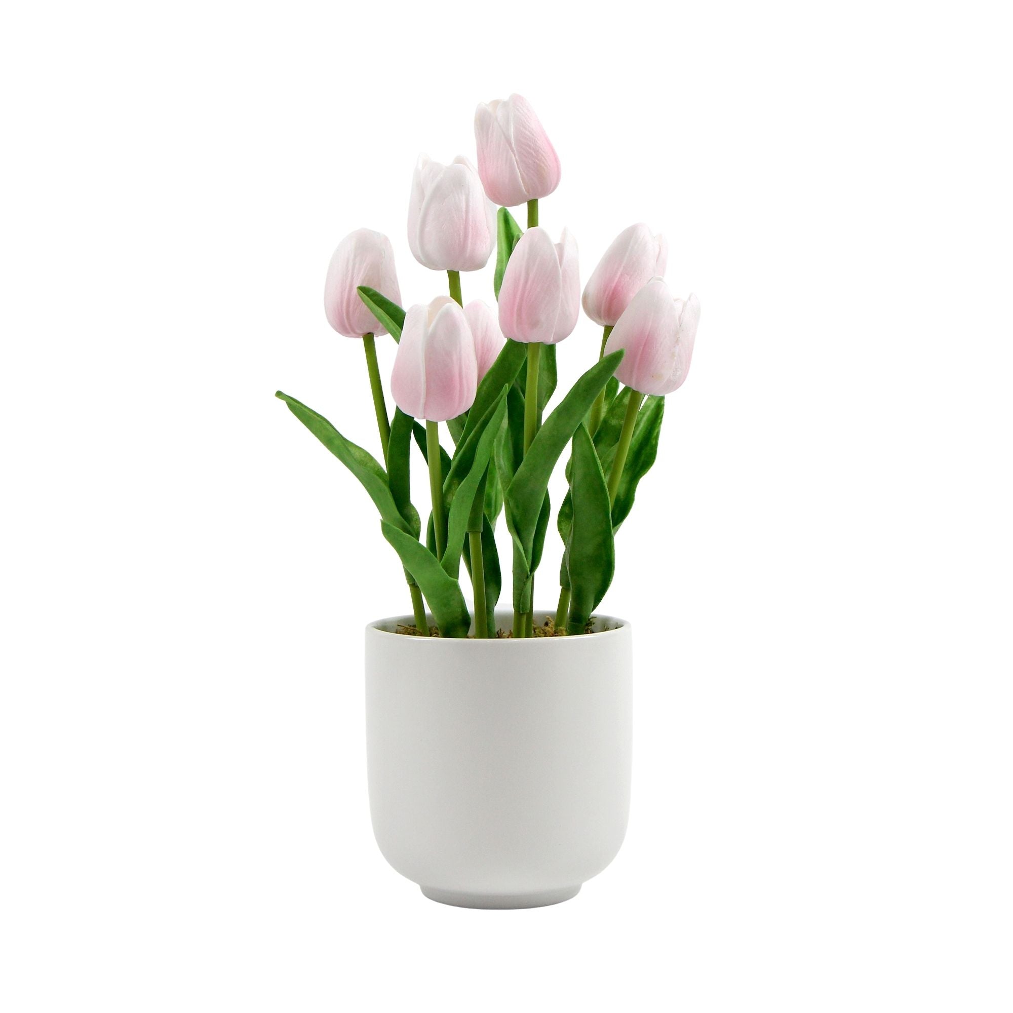 Flowering Pink Artificial Tulip Plant Arrangement With Ceramic Bowl 35cm