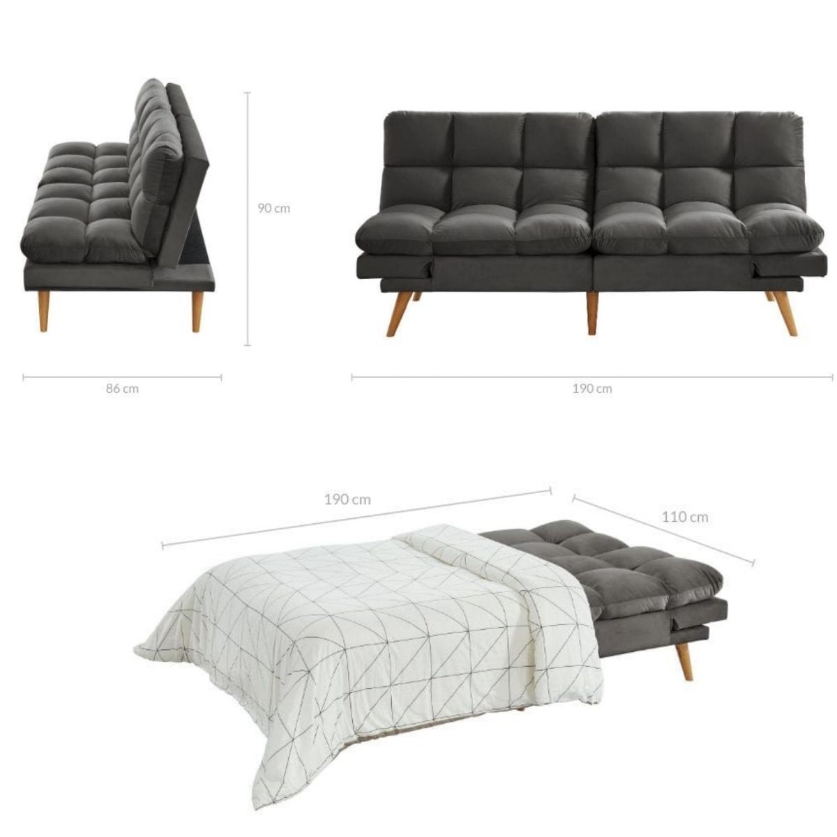 Alexa 3 Seater Velvet Sofa Bed Futon Image