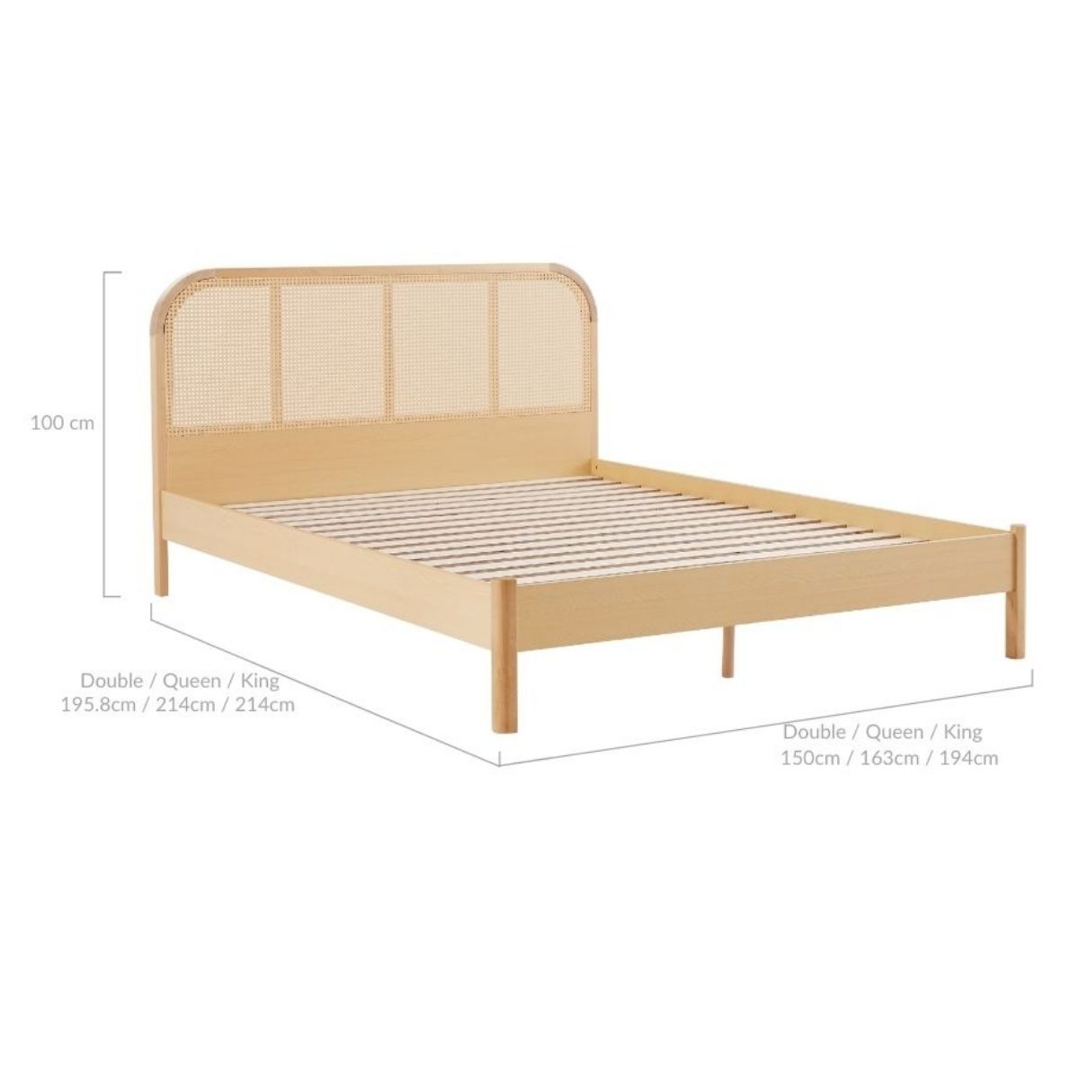 Lulu Bed Frame with Curved Rattan Bedhead - Double