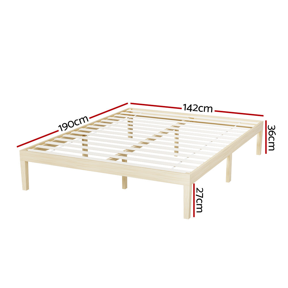 Solid Pinewood Double Bed Frame with Wooden Slats - Artiss