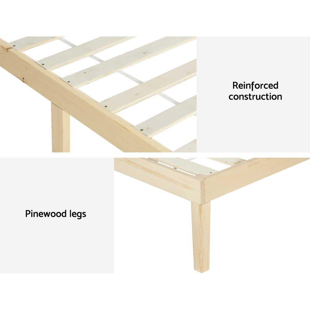 Artiss Bed Frame Queen Size Wooden Base Mattress Platform Timber Pine BRUNO