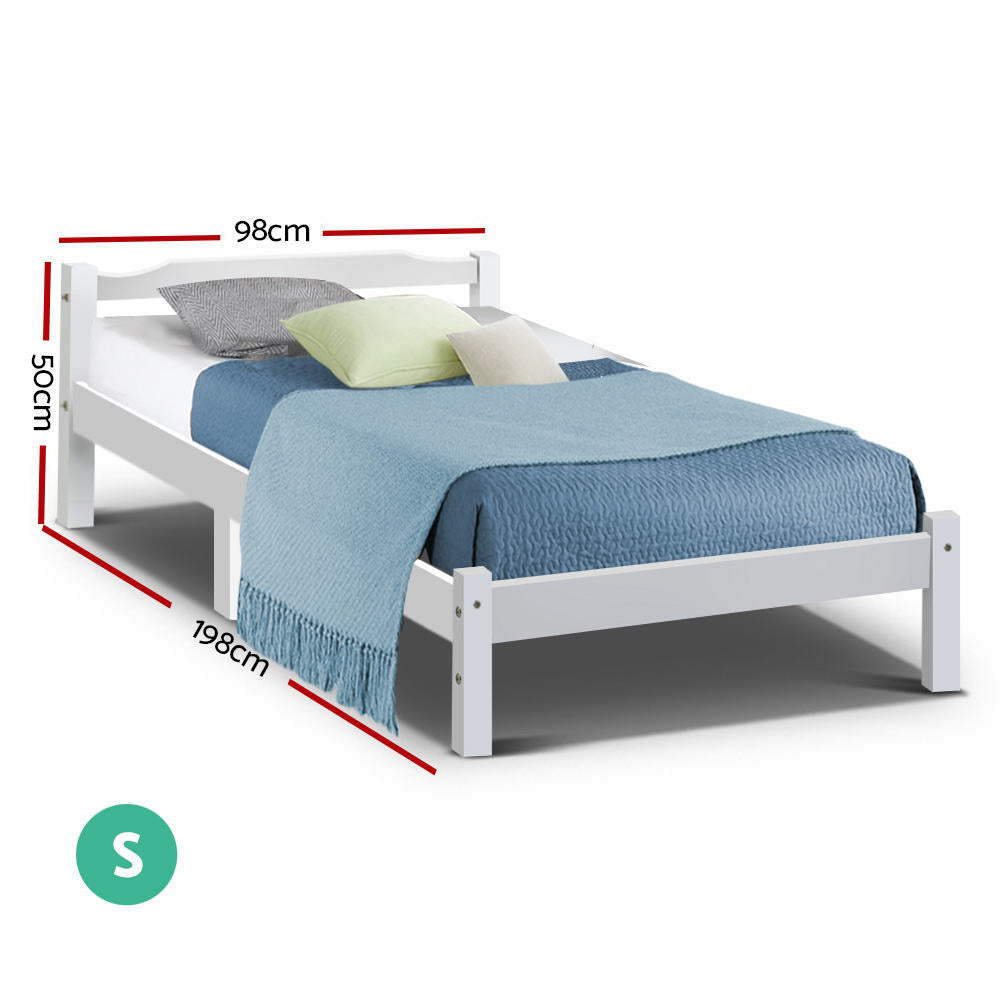 Artiss Bed Frame Single Size Wooden White LEXI