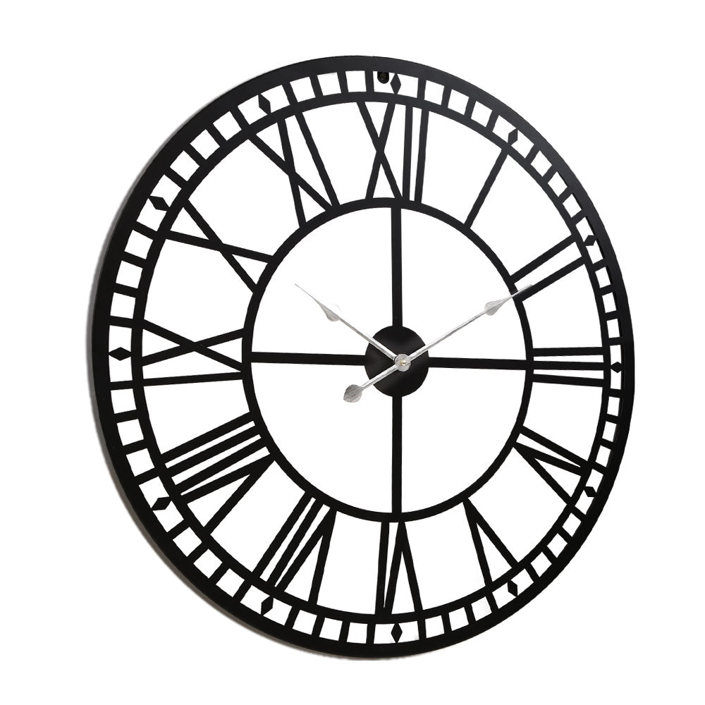 Artiss 60cm Wall Clock Large Roman Numerals Metal Black