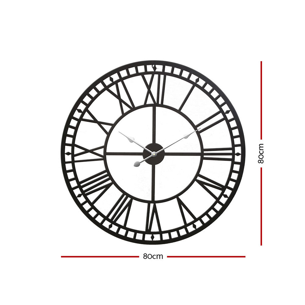 Artiss 80cm Wall Clock Large Roman Numerals Metal Black
