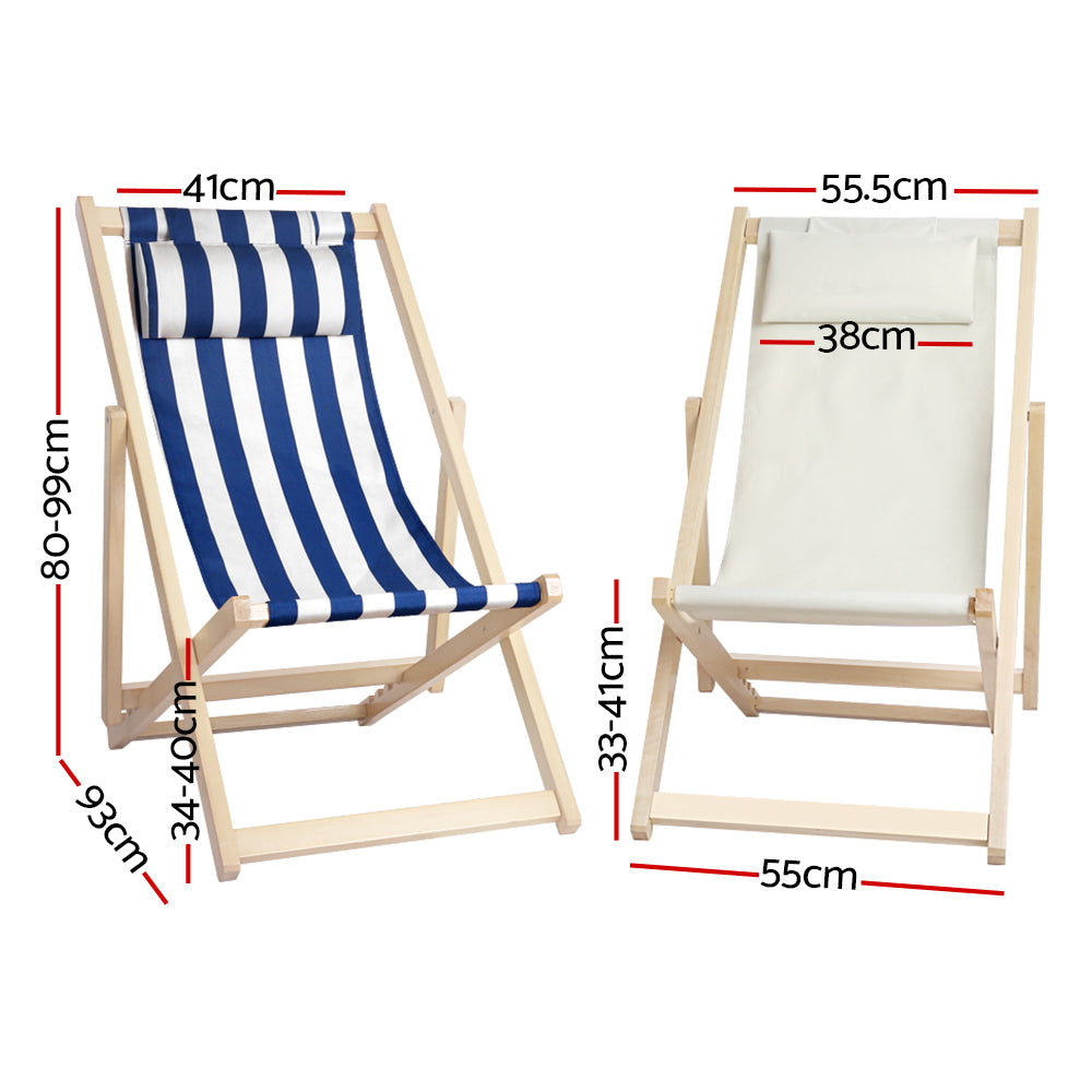 Adjustable Wooden Deck Chair with Pillow - Gardeon