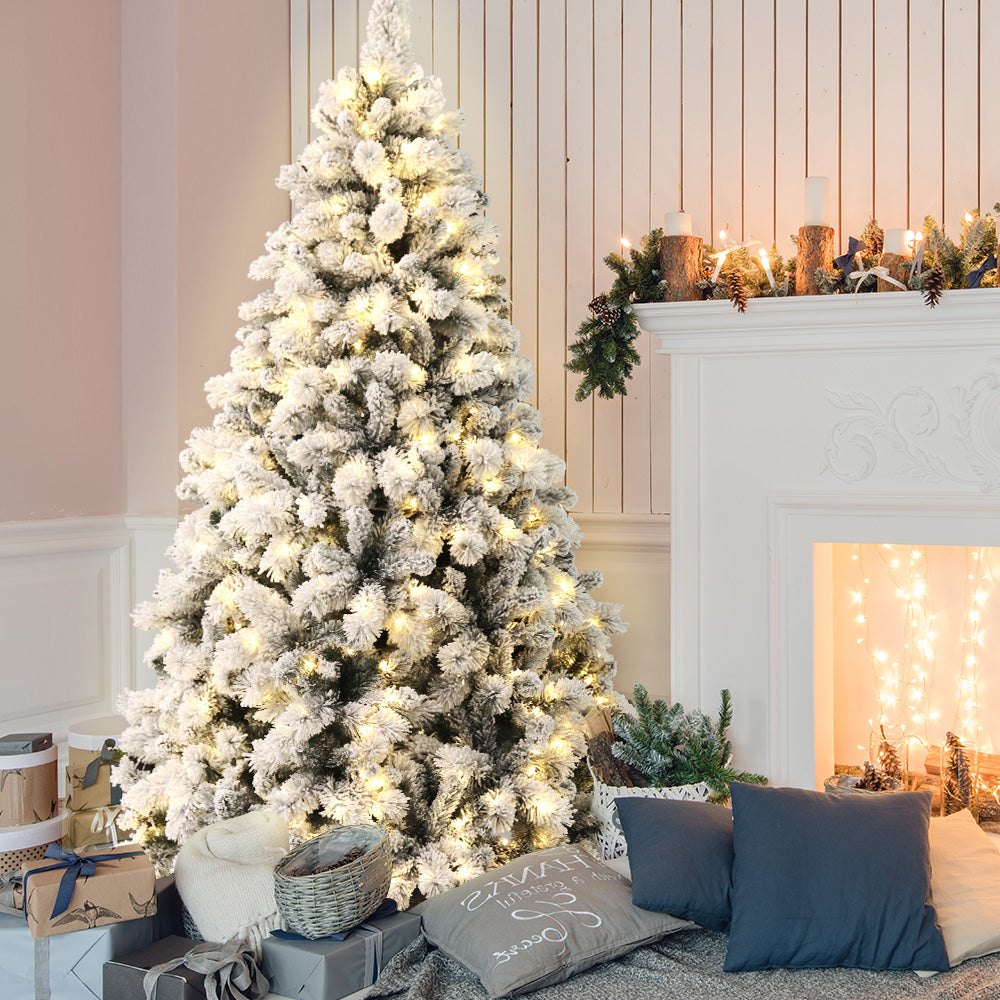 Christmas tree with snow and deals lights