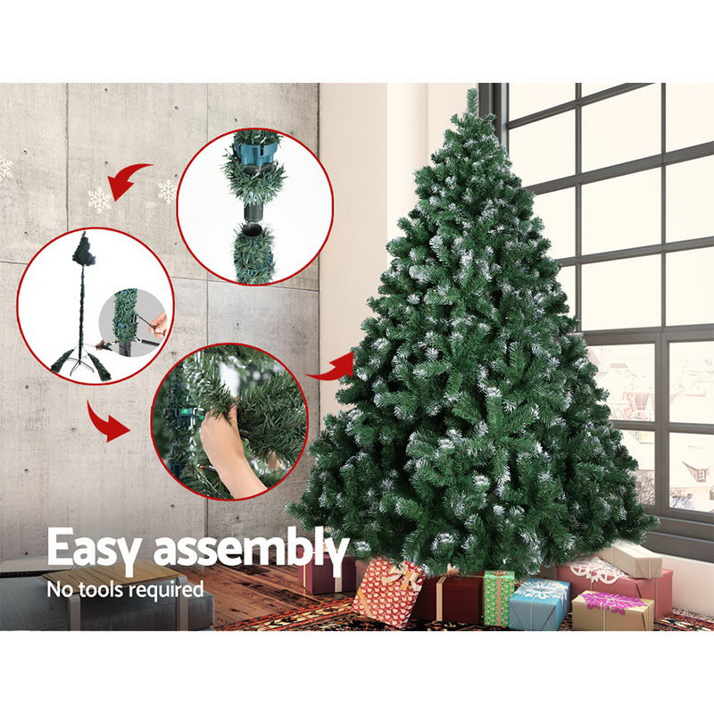Jingle Jollys Christmas Tree 2.4M Xmas Trees Decorations Snowy 1500 Tips