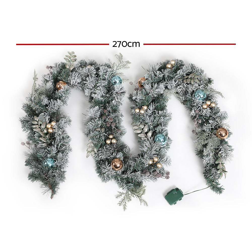 Jingle Jollys 2.7m Christmas Garland with LED Lights Snowy Decoration Xmas Party