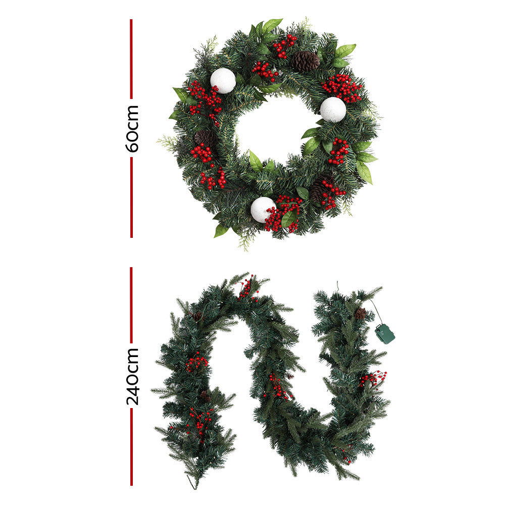 Jingle Jollys Christmas Garland with Wreath Set LED Lights Xmas Tree Decor