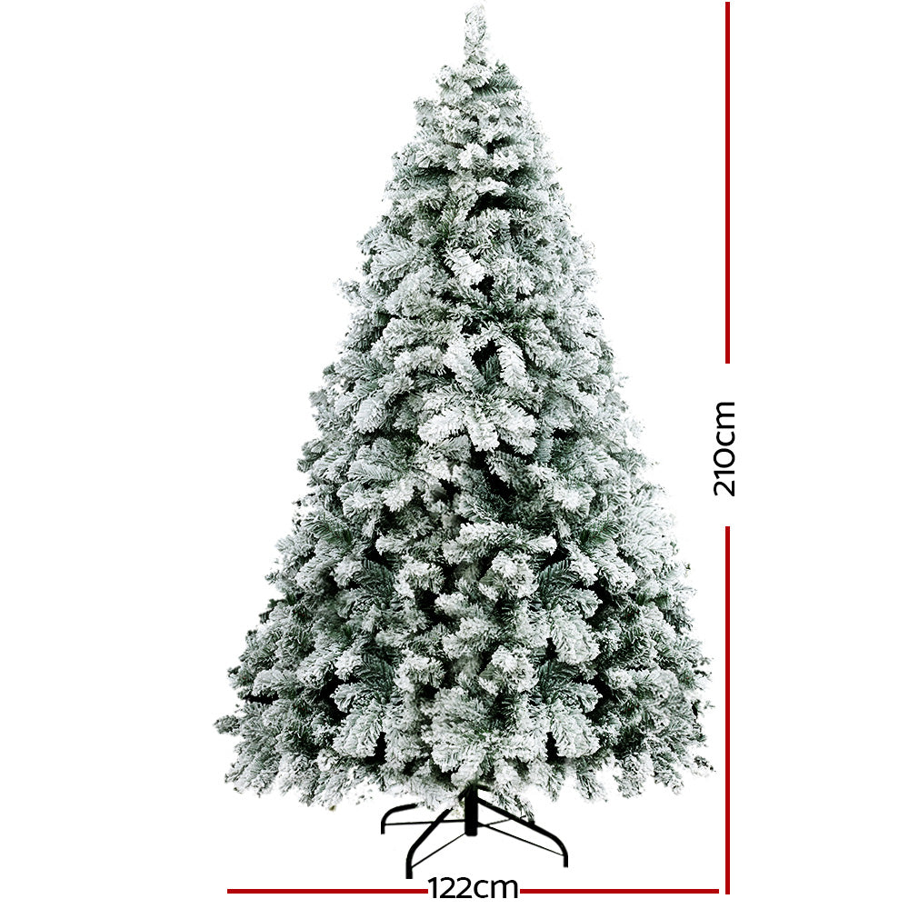 7FT Snow-Flocked PVC Christmas Tree with Metal Stand - Jingle Jollys