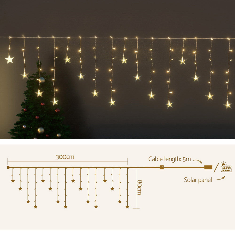 Jingle Jollys Solar Christmas Lights 80 LED 3M Icicle Light Star Decorations